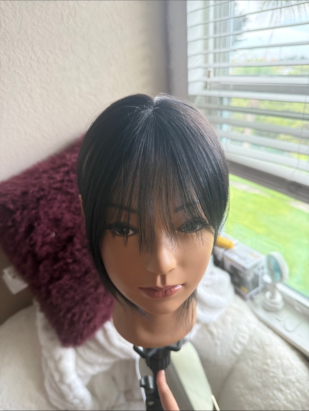 Handmade See Through Bangs wispy hair topper black straight Korean